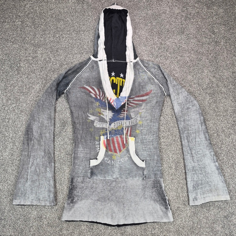 Vintage Affliction Reversible Hoodie Long Sleeve Shirt Womens Medium Grunge Y2K